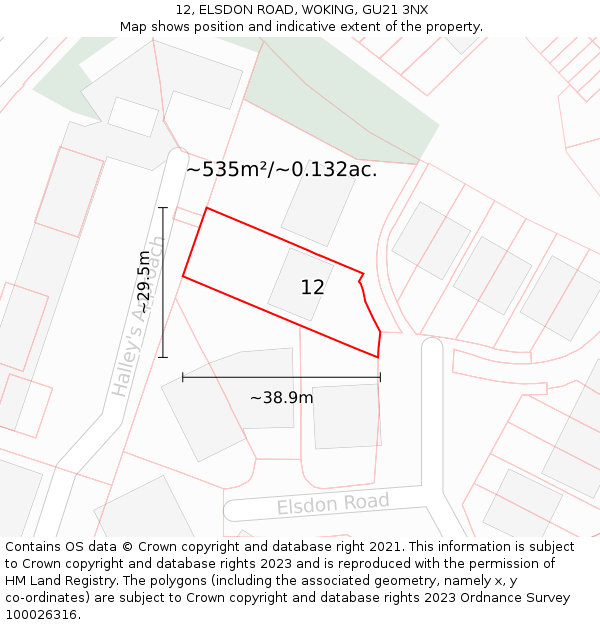 12, ELSDON ROAD, WOKING, GU21 3NX: Plot and title map