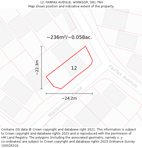 12, FAIRFAX AVENUE, WORKSOP, S81 7RH: Plot and title map