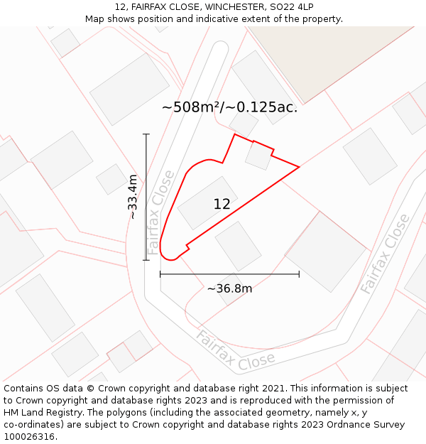 12, FAIRFAX CLOSE, WINCHESTER, SO22 4LP: Plot and title map