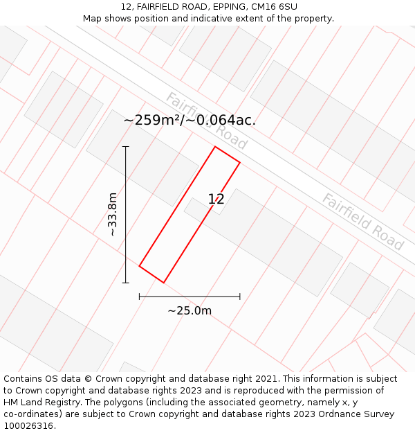 12, FAIRFIELD ROAD, EPPING, CM16 6SU: Plot and title map