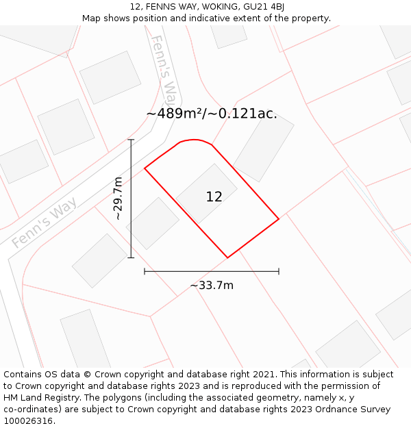 12, FENNS WAY, WOKING, GU21 4BJ: Plot and title map