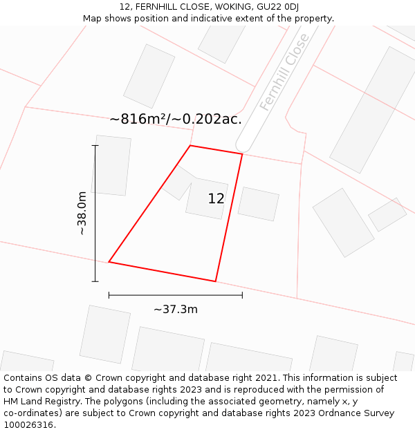 12, FERNHILL CLOSE, WOKING, GU22 0DJ: Plot and title map