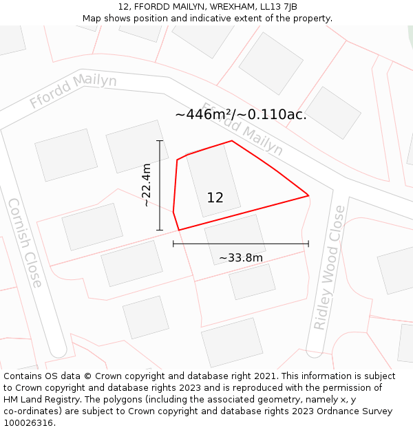 12, FFORDD MAILYN, WREXHAM, LL13 7JB: Plot and title map