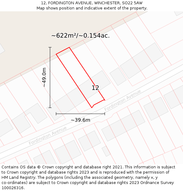 12, FORDINGTON AVENUE, WINCHESTER, SO22 5AW: Plot and title map