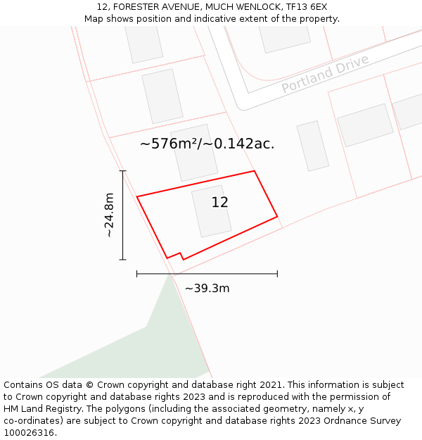 12, FORESTER AVENUE, MUCH WENLOCK, TF13 6EX: Plot and title map