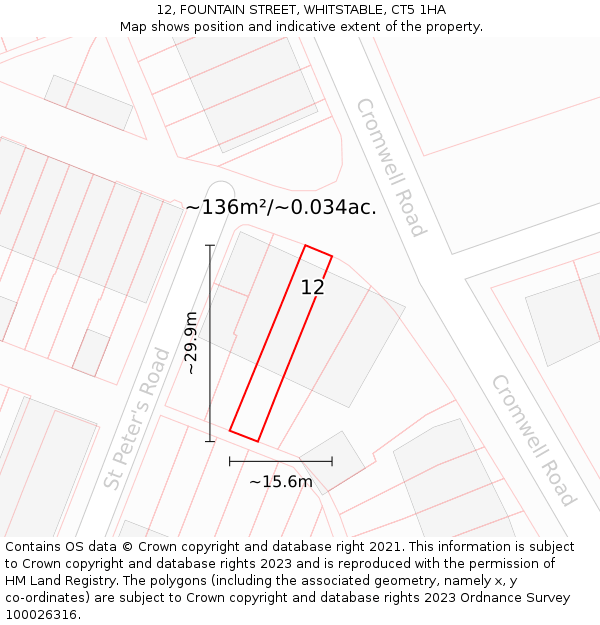 12, FOUNTAIN STREET, WHITSTABLE, CT5 1HA: Plot and title map