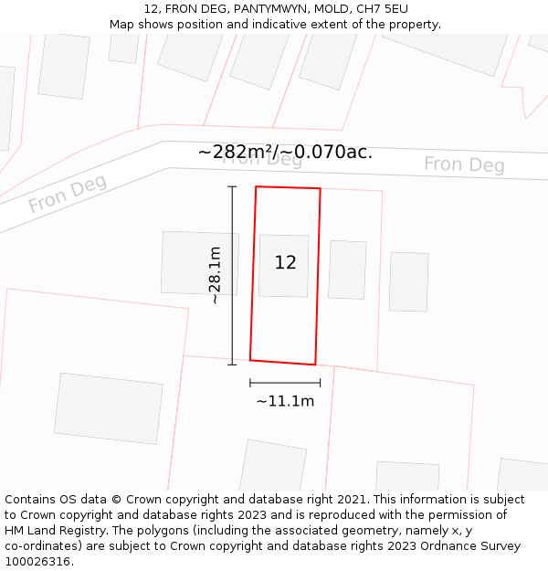 12, FRON DEG, PANTYMWYN, MOLD, CH7 5EU: Plot and title map