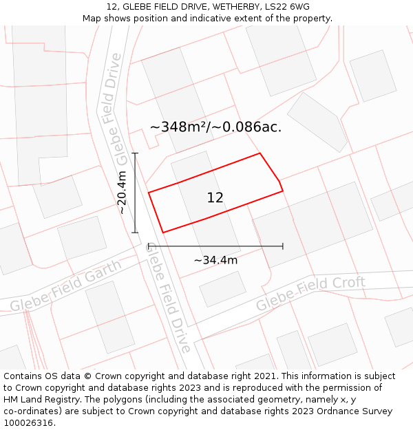 12, GLEBE FIELD DRIVE, WETHERBY, LS22 6WG: Plot and title map