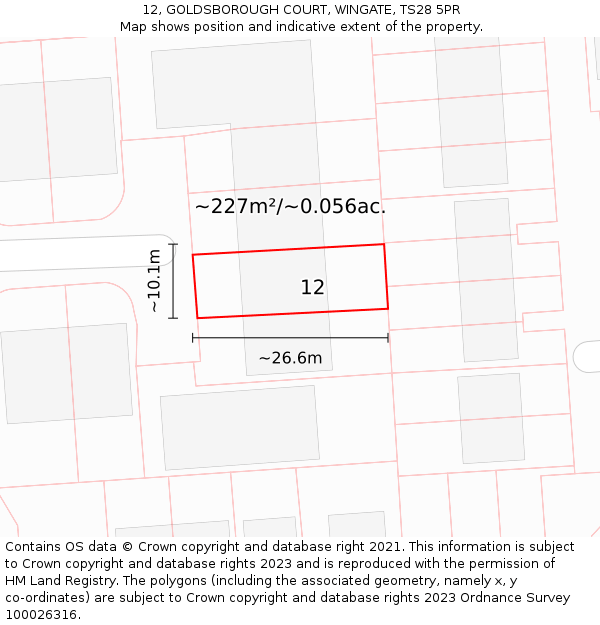 12, GOLDSBOROUGH COURT, WINGATE, TS28 5PR: Plot and title map