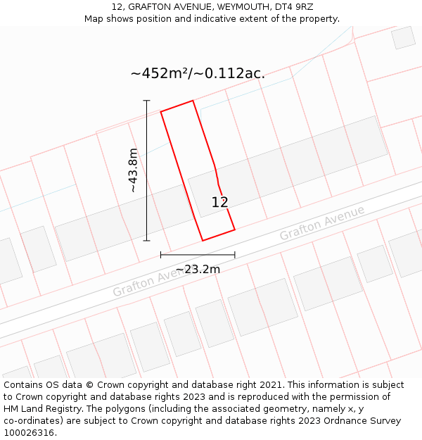 12, GRAFTON AVENUE, WEYMOUTH, DT4 9RZ: Plot and title map