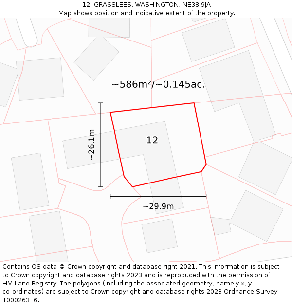 12, GRASSLEES, WASHINGTON, NE38 9JA: Plot and title map