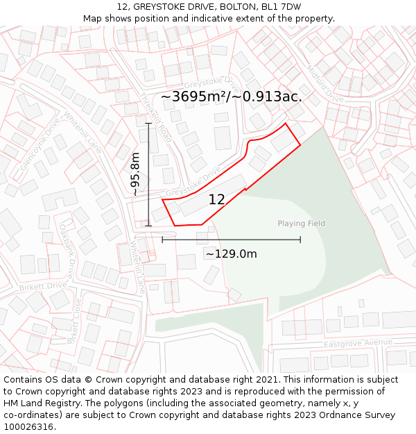 12, GREYSTOKE DRIVE, BOLTON, BL1 7DW: Plot and title map