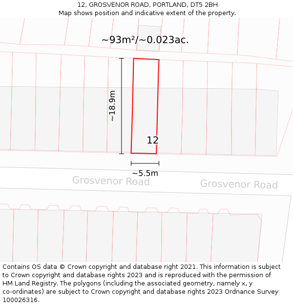 12, GROSVENOR ROAD, PORTLAND, DT5 2BH: Plot and title map