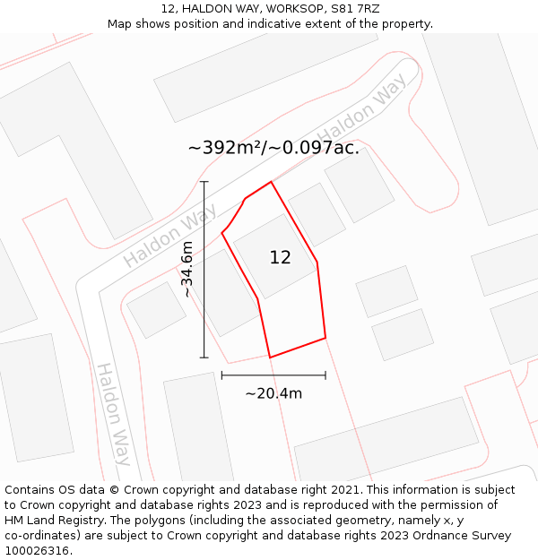 12, HALDON WAY, WORKSOP, S81 7RZ: Plot and title map