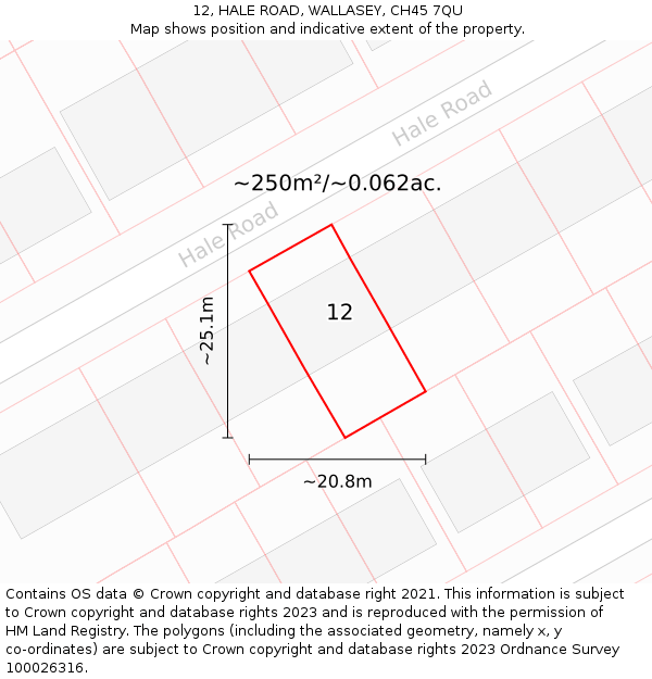 12, HALE ROAD, WALLASEY, CH45 7QU: Plot and title map