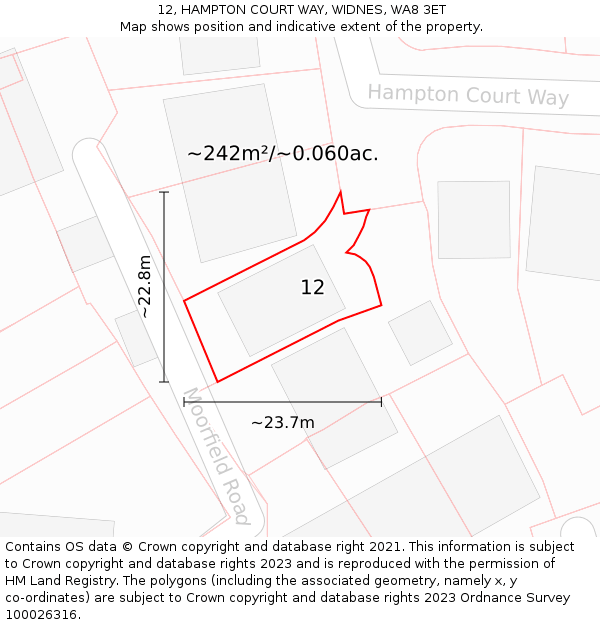 12, HAMPTON COURT WAY, WIDNES, WA8 3ET: Plot and title map