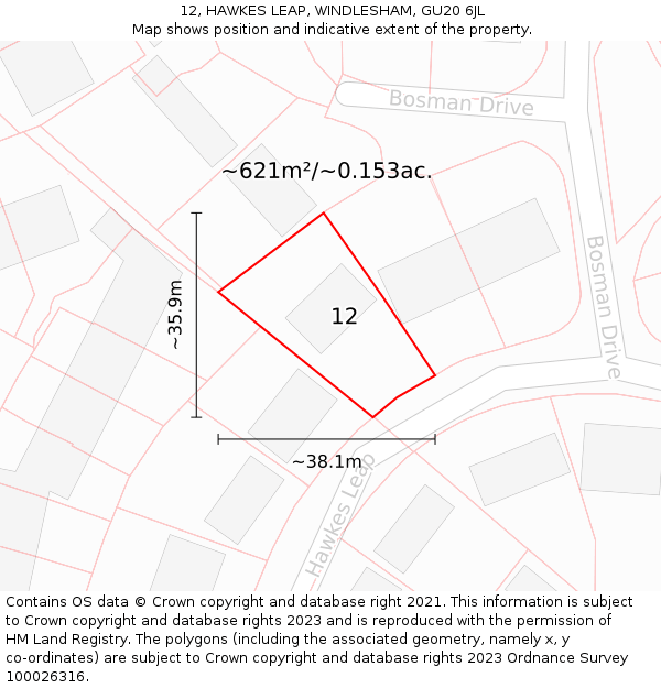 12, HAWKES LEAP, WINDLESHAM, GU20 6JL: Plot and title map