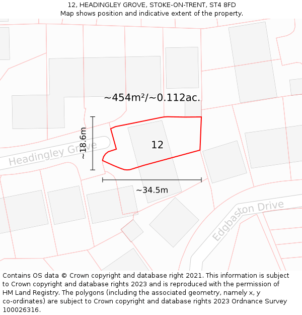 12, HEADINGLEY GROVE, STOKE-ON-TRENT, ST4 8FD: Plot and title map