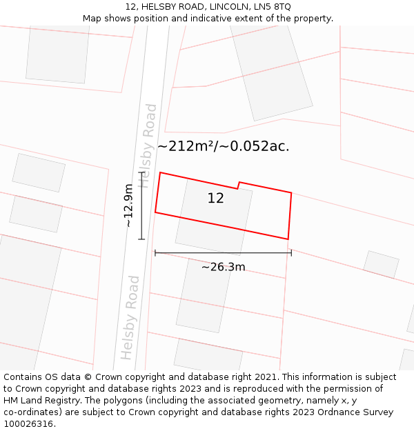 12, HELSBY ROAD, LINCOLN, LN5 8TQ: Plot and title map