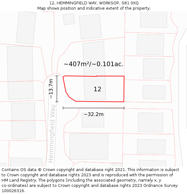 12, HEMMINGFIELD WAY, WORKSOP, S81 0XQ: Plot and title map