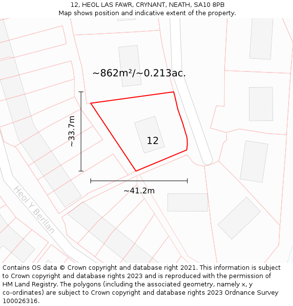 12, HEOL LAS FAWR, CRYNANT, NEATH, SA10 8PB: Plot and title map