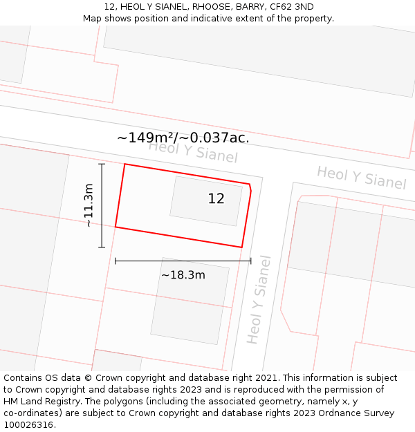 12, HEOL Y SIANEL, RHOOSE, BARRY, CF62 3ND: Plot and title map