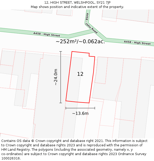 12, HIGH STREET, WELSHPOOL, SY21 7JP: Plot and title map