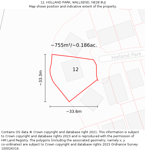 12, HOLLAND PARK, WALLSEND, NE28 8UJ: Plot and title map