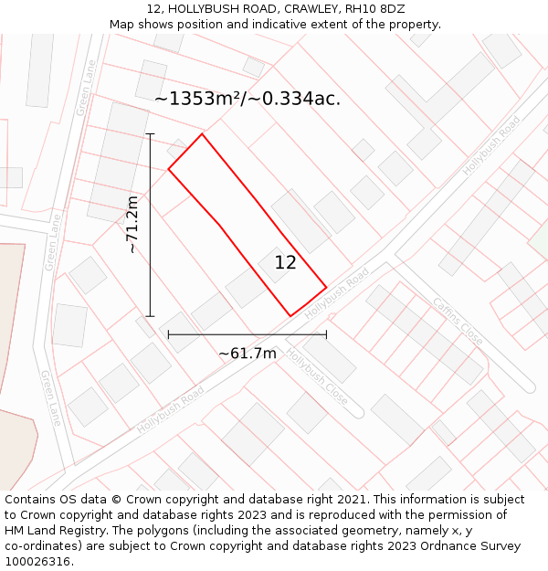 12, HOLLYBUSH ROAD, CRAWLEY, RH10 8DZ: Plot and title map