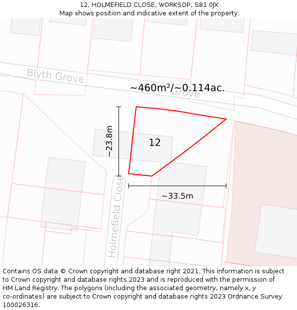 12, HOLMEFIELD CLOSE, WORKSOP, S81 0JX: Plot and title map