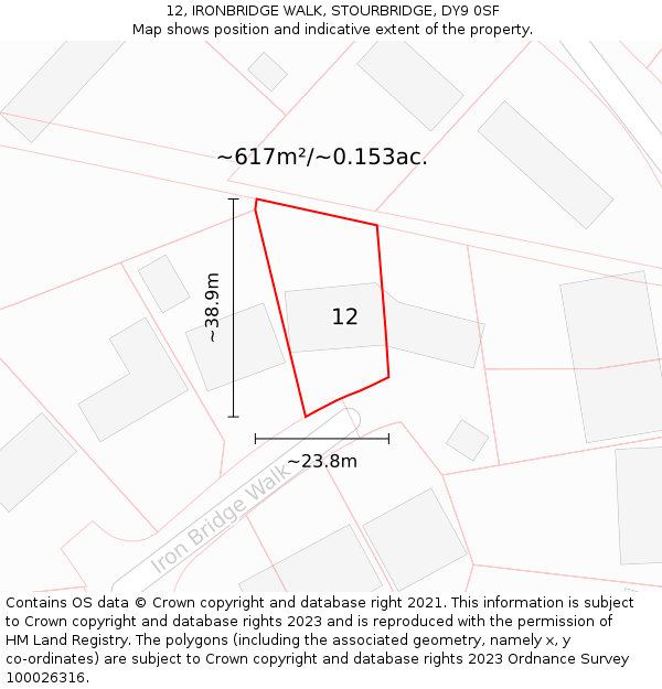 12, IRONBRIDGE WALK, STOURBRIDGE, DY9 0SF: Plot and title map