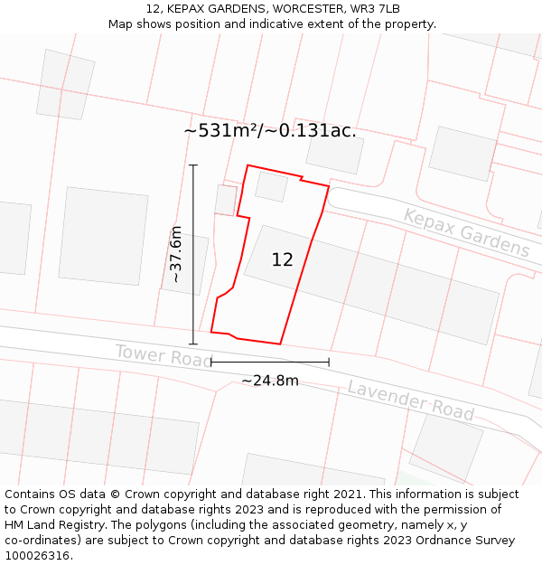 12, KEPAX GARDENS, WORCESTER, WR3 7LB: Plot and title map