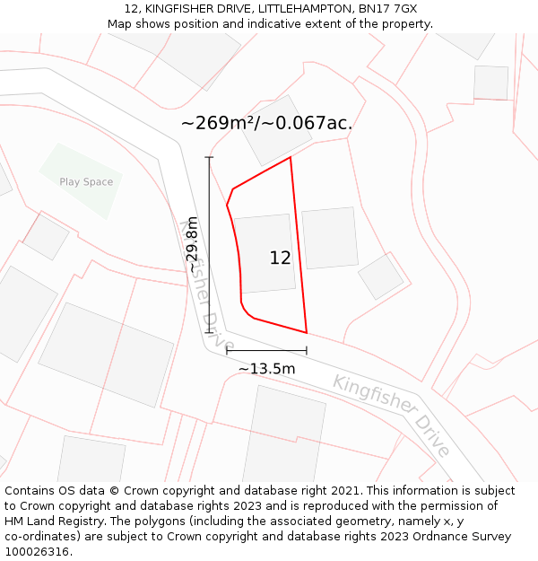 12, KINGFISHER DRIVE, LITTLEHAMPTON, BN17 7GX: Plot and title map