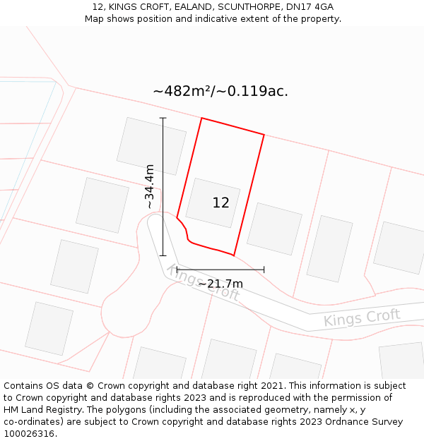 12, KINGS CROFT, EALAND, SCUNTHORPE, DN17 4GA: Plot and title map