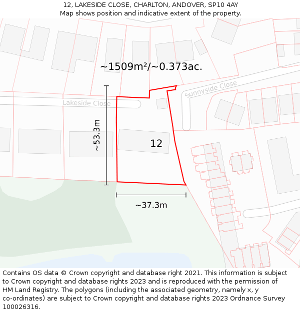 12, LAKESIDE CLOSE, CHARLTON, ANDOVER, SP10 4AY: Plot and title map