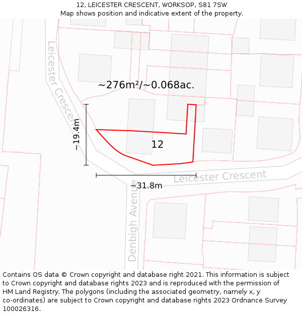 12, LEICESTER CRESCENT, WORKSOP, S81 7SW: Plot and title map