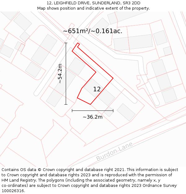 12, LEIGHFIELD DRIVE, SUNDERLAND, SR3 2DD: Plot and title map