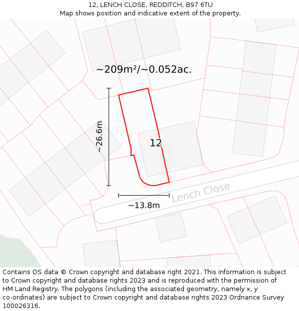12, LENCH CLOSE, REDDITCH, B97 6TU: Plot and title map