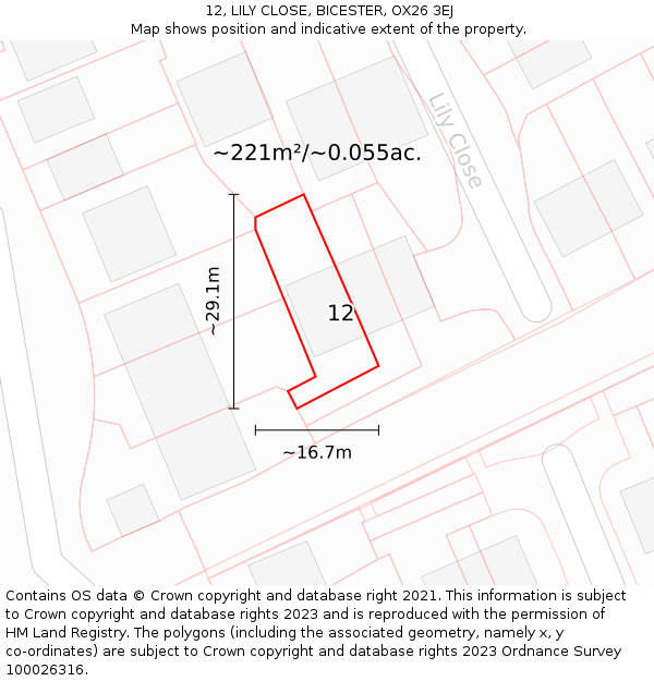 12, LILY CLOSE, BICESTER, OX26 3EJ: Plot and title map