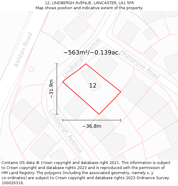 12, LINDBERGH AVENUE, LANCASTER, LA1 5FR: Plot and title map