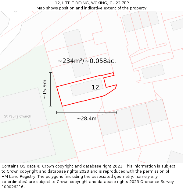 12, LITTLE RIDING, WOKING, GU22 7EP: Plot and title map