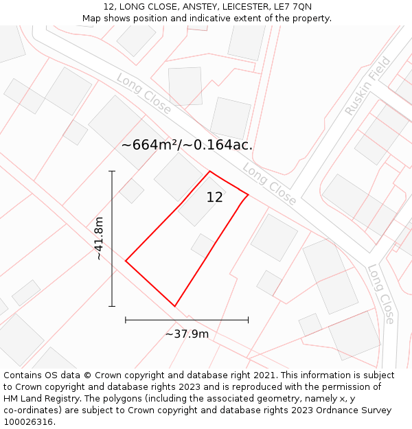 12, LONG CLOSE, ANSTEY, LEICESTER, LE7 7QN: Plot and title map