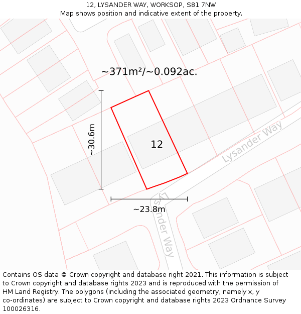 12, LYSANDER WAY, WORKSOP, S81 7NW: Plot and title map