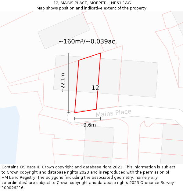 12, MAINS PLACE, MORPETH, NE61 1AG: Plot and title map