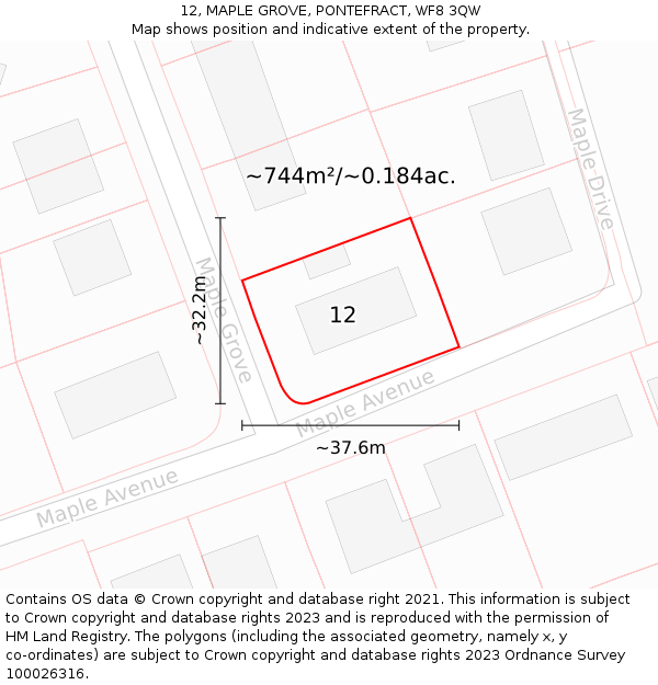 12, MAPLE GROVE, PONTEFRACT, WF8 3QW: Plot and title map