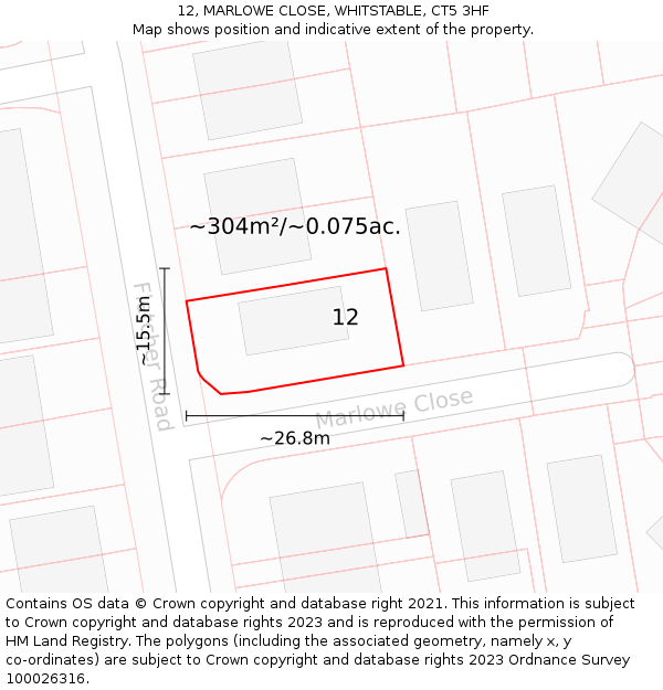 12, MARLOWE CLOSE, WHITSTABLE, CT5 3HF: Plot and title map