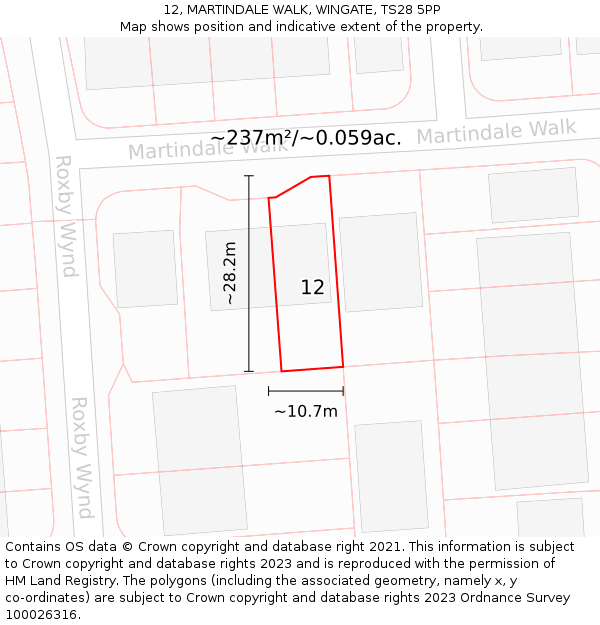 12, MARTINDALE WALK, WINGATE, TS28 5PP: Plot and title map