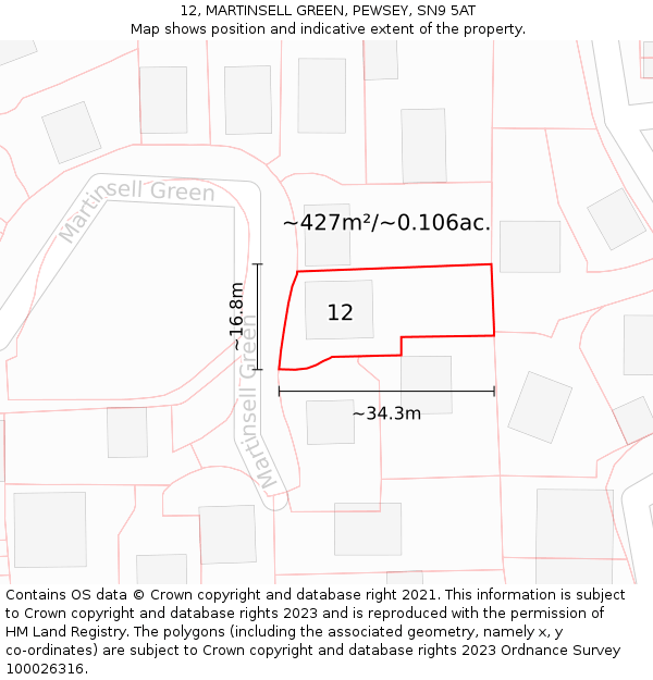 12, MARTINSELL GREEN, PEWSEY, SN9 5AT: Plot and title map