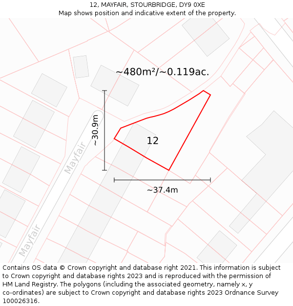 12, MAYFAIR, STOURBRIDGE, DY9 0XE: Plot and title map