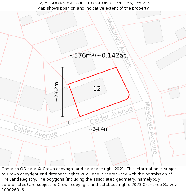 12, MEADOWS AVENUE, THORNTON-CLEVELEYS, FY5 2TN: Plot and title map